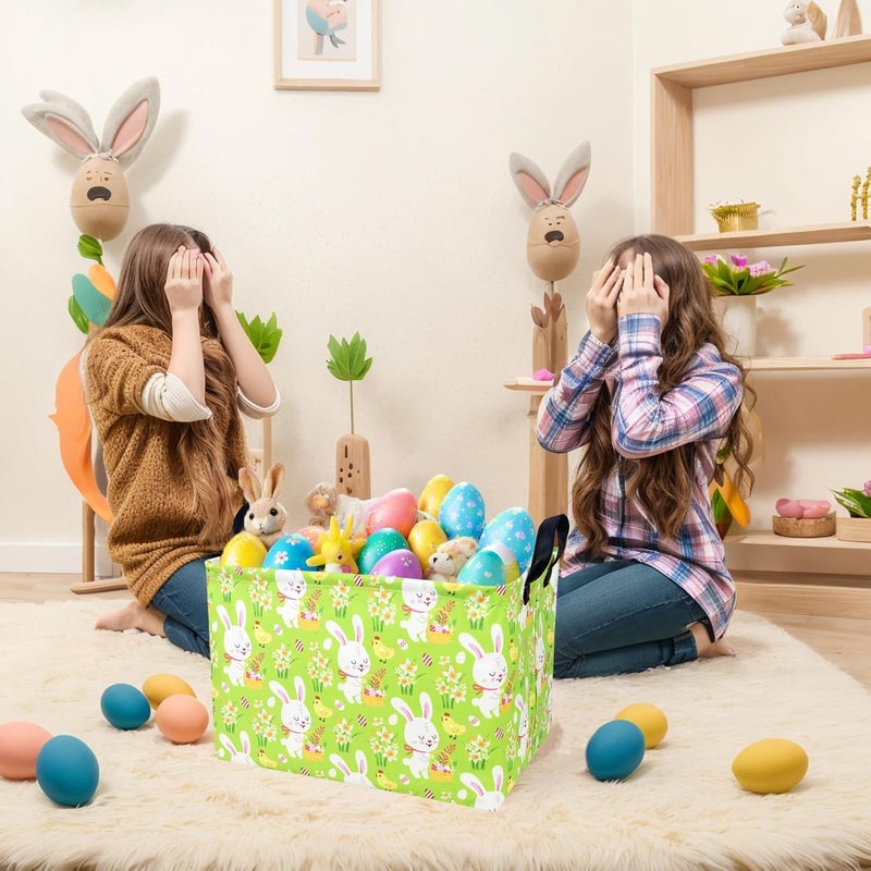 SETAMA Large Empty Easter Basket for Kid Fabric Personalized Bunny Eggs Easter Gift Basket for Boy and Girl (Rabbit Chicken Green Bottom) - Image 3